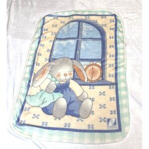 Vintage Novatex Bunny Window Plush Baby Blanket Lovey 80x105cm HTF READ